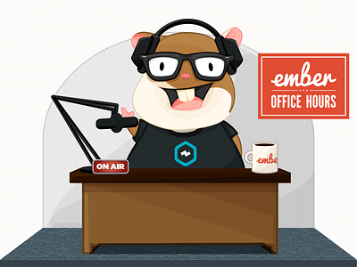 Ember.js Office Hours character design desk ember hamster headphones mascot radio tomster