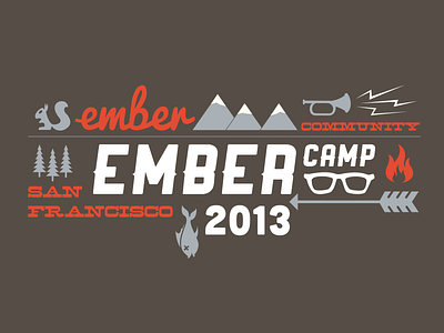 Ember T-Shirt Design arrow bugle camp ember fire fish icon illustration mountains squirrel t shirt trees vector