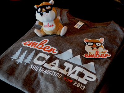 Ember.js Swag camp character design ember mascot sticker stuffed toy swag t shirt