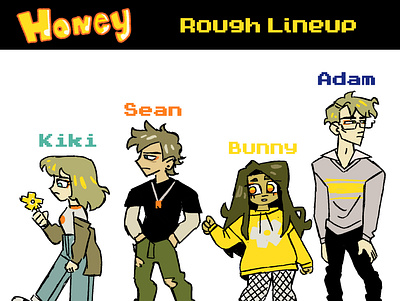 Honey Rough lineup character design illustration