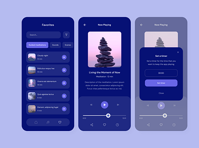 Meditation App app audio design listen meditation minimal player