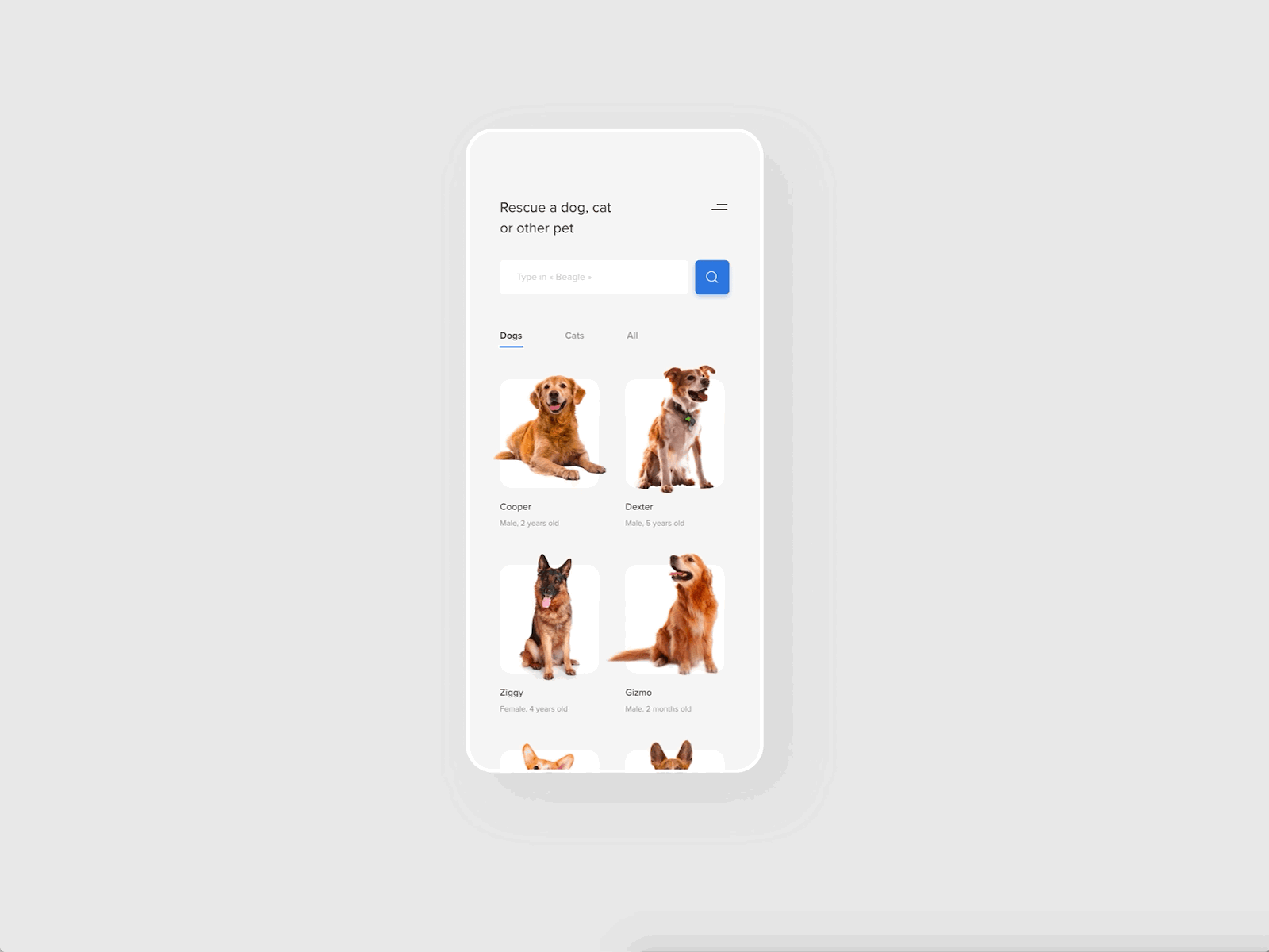 Pet Adoption App animals animation animations app cats clean design dogs minimal pets transition typography ui uiux user interface ux