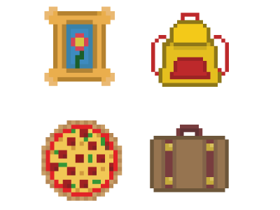 Pixel Icons frame pixel art pizza rucksack suitcase