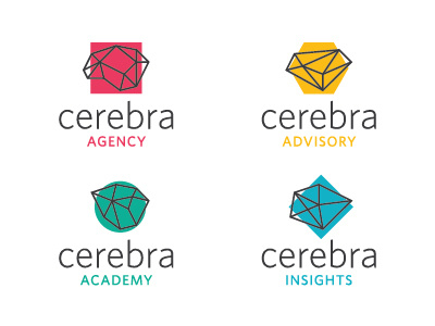 Cerebra Division logos brain branding cerebra communications connections corporate identity diamond geometric icon lines logo social media