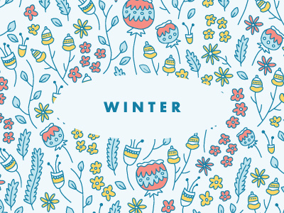 Winter blue coral flowers leaves pattern surface design winter yellow