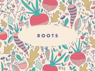 Roots beetroot carrot flowers green leaves mustard pattern pink purple root roots surface design