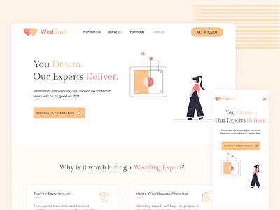 Wed Soul - Wedding planner for your big day hospitality industry illustration landing page responsive web design