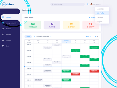 Orbislives appointment booking calendar dashboard doctor healthcare medical patient schedule ui ux webdesign
