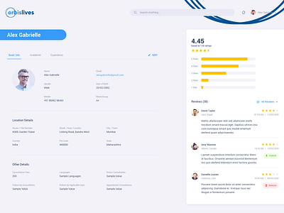 orbislives doctor feedback helthcare medical patient profile rating reviews ui ux webdesign