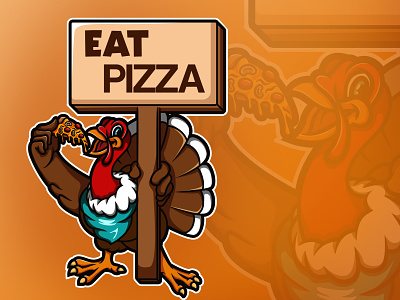 Save a Turkey, Eat Pizza cartoon character orange shirt design thanks giving thanksgiving turkey