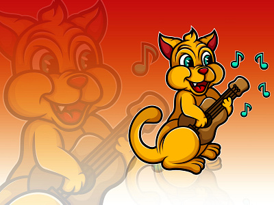 Cat playing Ukelele cat guitar illustration instrument music yellow