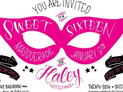 Sweet 16 Masquerade birthday design illustration invitation lettering masquerade sixteen sweet