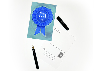 World's Best Dad Blue Ribbon Keepsake Sticker Postcard design illustration lettering stationery