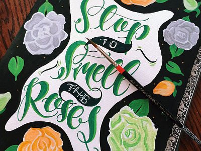 Stop to Smell the Roses acrylic design etsy gouache handmade illustration lettering paint painting print tattoo