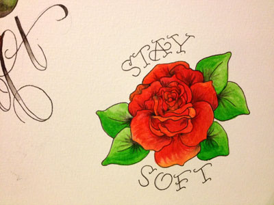 Rose: Color illustration ink lettering pen tattoo watercolor