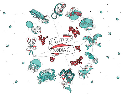 Nautical Zodiac - New Color! birthday etsy greeting card illustration lettering nautical stationery tattoo zodiac