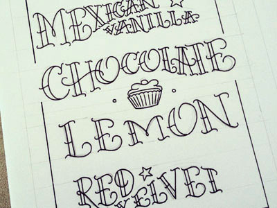 Cupcake Flavors, Inked illustration lettering tattoo type wedding