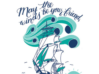 Friendly Wind design illustration lettering nautical tattoo