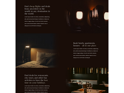 Lonely Travel Landing Page black brown figma flight graphic design hotel inspiration landing page lonely plane restaurant travel ui ux website