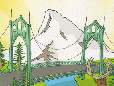 AIGA Portland Trading Card aiga deer mt. hood portland salmon st. johns bridge