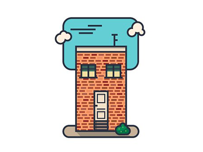 House ai brick city cloud door flat house illustration tree