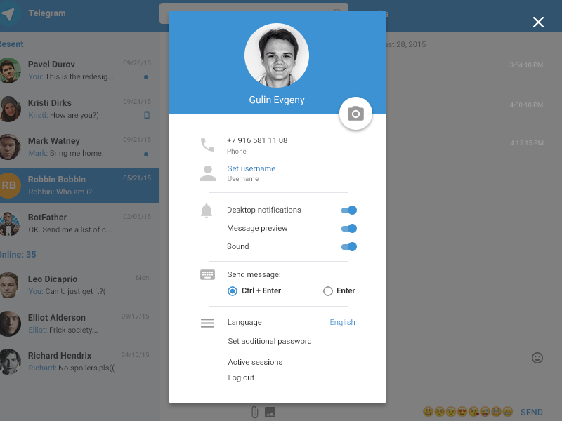 Download Telegram Web Settings Redesign by Eygeny Gulin on Dribbble