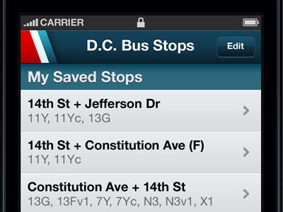 Bus Stops iOS blue ios red table