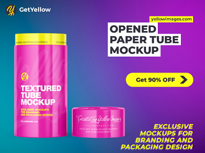 Opened Paper Tube Mockup advertising branding design illustration logo textured tube yellowroma