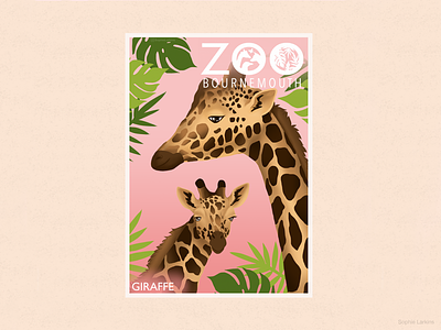 Mother and Baby Giraffe Zoo Poster