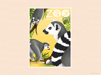 Bournemouth Zoo - Fun Lemur Poster animal care childrens books conservation endangered species illustrated illustration work illustrator lemur marsupial poster design vectors wildlife art zoo park menagerie zoological garden
