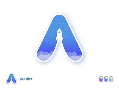 ARocket Letter A + Space logo 3d animal animal logo app art branding business logo gradient logo icon illustration logo logomaker logomark logotype minimal rocket logo space ui ux web