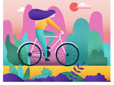 Biking - Flat Design bicycle bicycling bike biking colorful cycling flat design flat illustration flatdesign illustration illustrator nature plants vector illustration