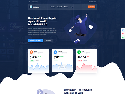 Cryptocurrency Landing Page Design admin dashboard charts crypto design elements html illustration landing page landing page design landing page ui landing pages material-ui ui
