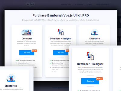 Pricing table with illustrations