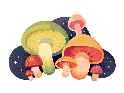 Mushrooms 2d anano colors cute flat illustration mushrooms noise texture