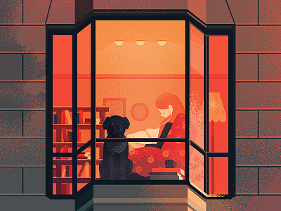 Roomies anano building city dog flat illustration light red wall window