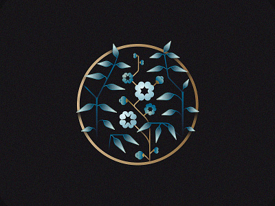 Blue flowers anano bamboo blue chinese circle dark flowers gold gradient vector