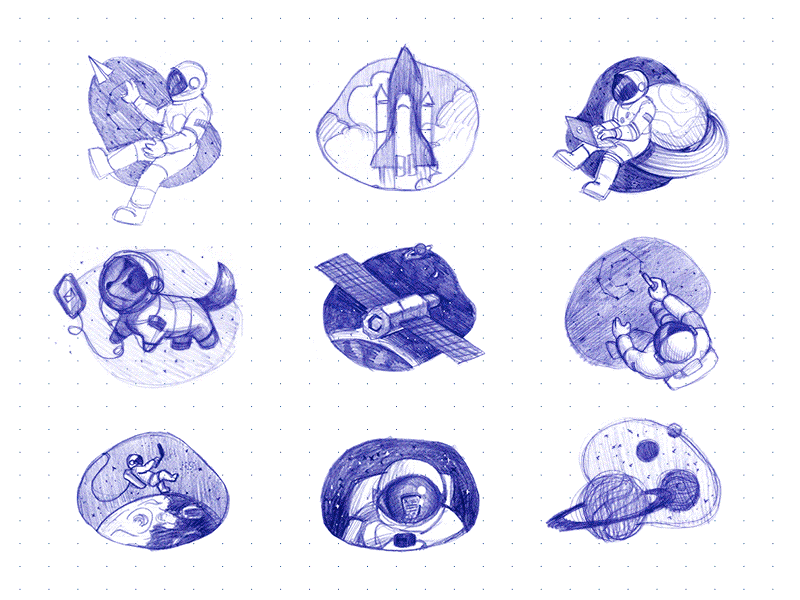 New Behance Project anano dissolve dog illustration planets rocket sketches space texture
