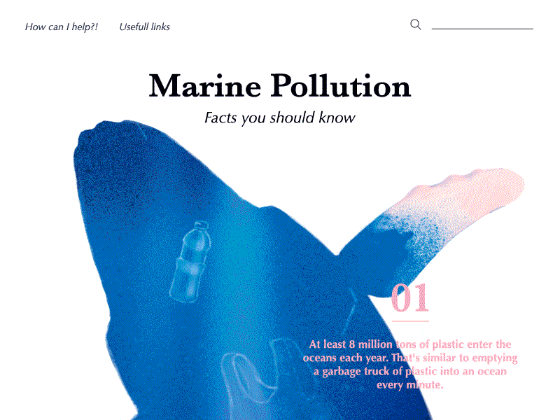 Marine pollution facts adobe landing layout marine ocean plastic pollution typography ui web whale xd