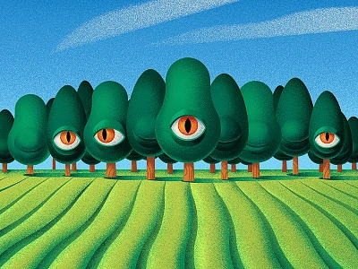 Tooth for an eye anano eye farm field illustration nature sky surrealist surrealistic texture tree weird