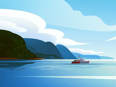 Landscape study 2d boat clouds design dissolve flat illustration landscape ocean sea texture yacht