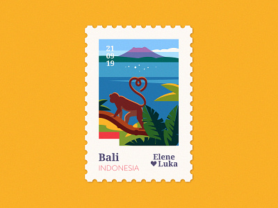 Bali 🐒 adobe anano bali flat illustration monkey palms stamp texture travel vector wedding