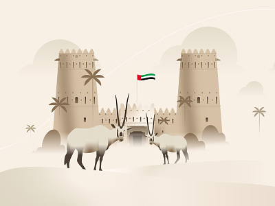 UAE Landmarks - Al Zafra Fort emirates flat fort graphic illustration landmarks middle east motion uae