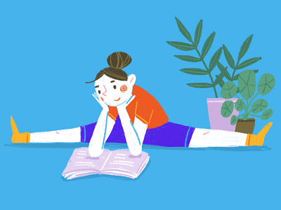 split reading girl home illustration plants reading split splits stretching workout