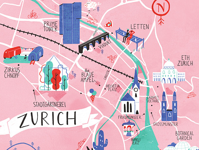 Zurich Map illustratedmap illustration inkymaps map swizerland zurich