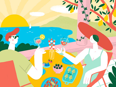 Apero date amalfi aperitivo apero bites cocktails food illustration illustrator italian italy snacks styleframe summer