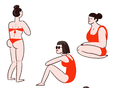 Ladies in Red #02 beach body positivity figure drawing girl holiday illustration inclusive life drawing summer swimming swimsuit vacation women