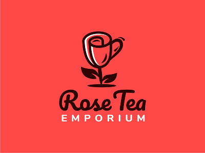 Rose Tea Emporium brand branding cafe cute emporium flower flower logo illustration leaf leaves logo logo design modern mug pink plant plants rose tea