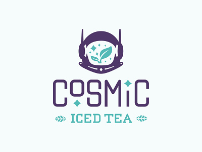 Cosmic Iced Tea astronaut beverages brand branding cosmic cosmos design drink galactic herb iced tea leaf logo logo design modern space stars tea universe