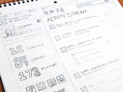 Activity Stream Sketch activity rough sketch sketchbook sonicseeds ui user experience user interface ux web app web design wireframe